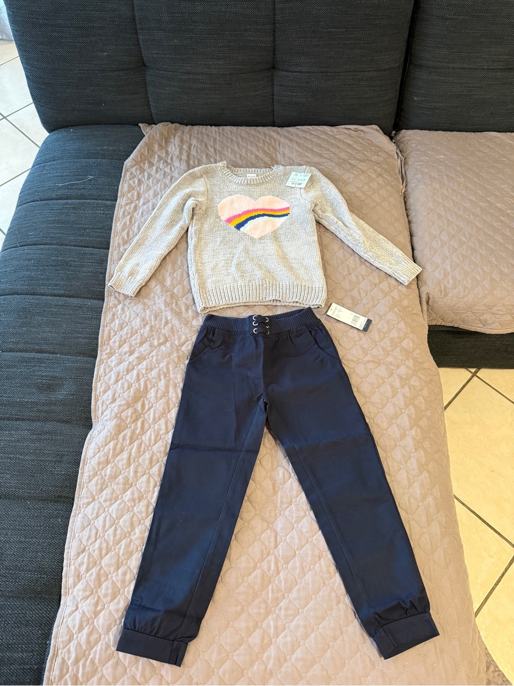 NWT 5T Toddler Girl Outfit Okie Dokie Rainbow Heart Sweater & US Polo Joggers